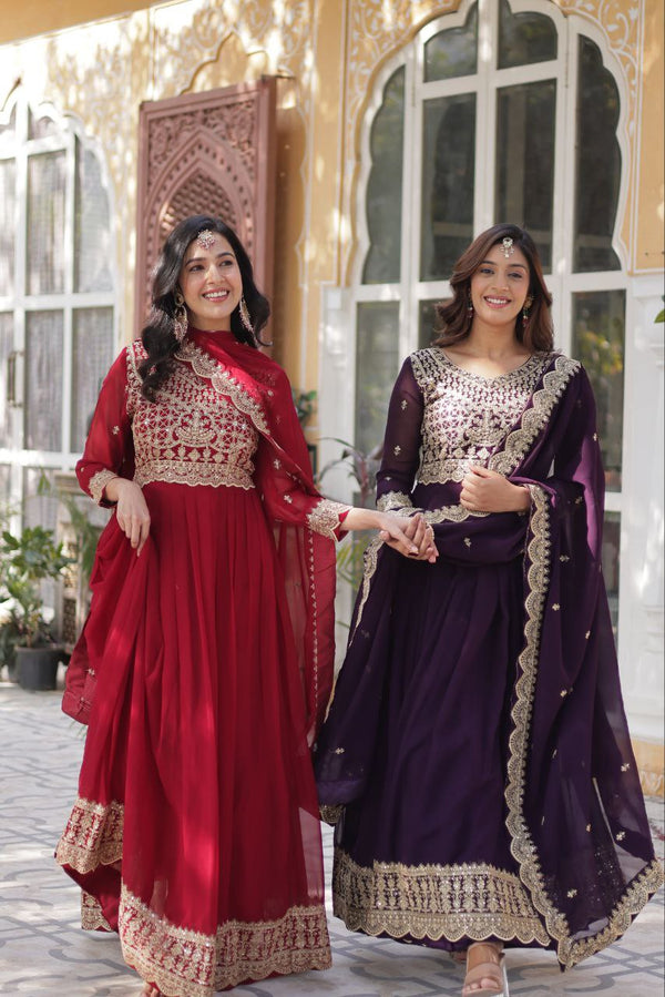 Bleached Cedar and Red Premium Designer Readymade Gown Collections.