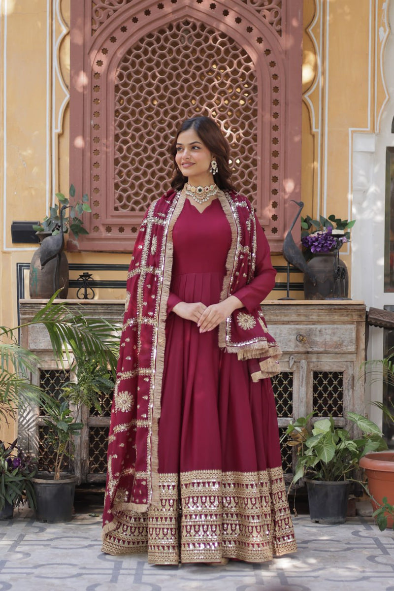 Purplish Red and Black Premium Designer Readymade Gown Collections.