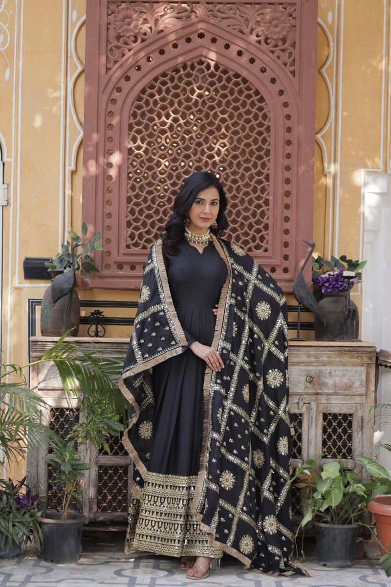 Purplish Red and Black Premium Designer Readymade Gown Collections.