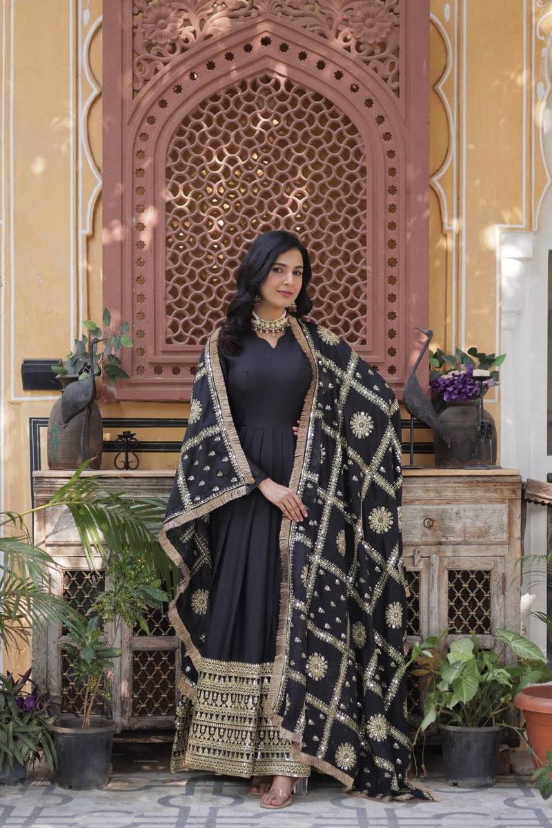 Purplish Red and Black Premium Designer Readymade Gown Collections.