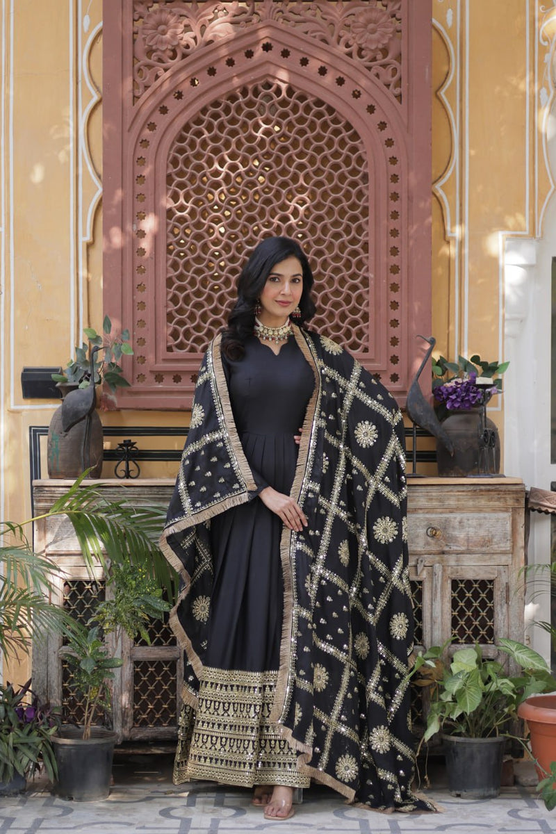Purplish Red and Black Premium Designer Readymade Gown Collections.