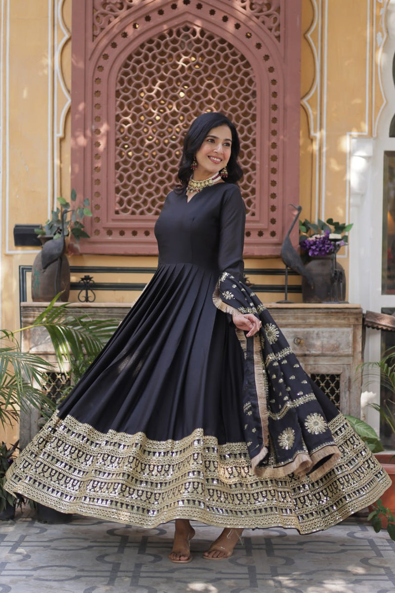 Purplish Red and Black Premium Designer Readymade Gown Collections.