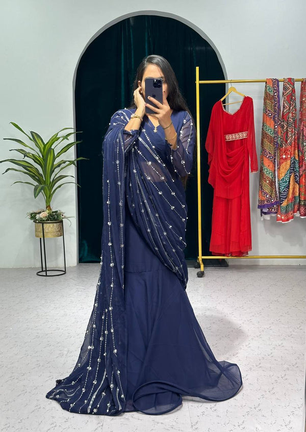 Lehenga-saree With Embroidered Dupatta & Full Flair Lehenga