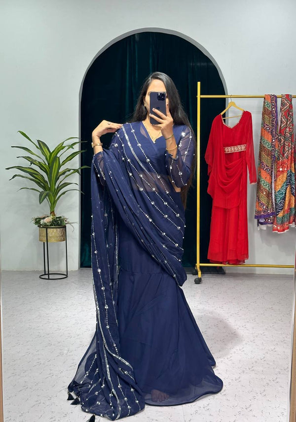 Lehenga-saree With Embroidered Dupatta & Full Flair Lehenga