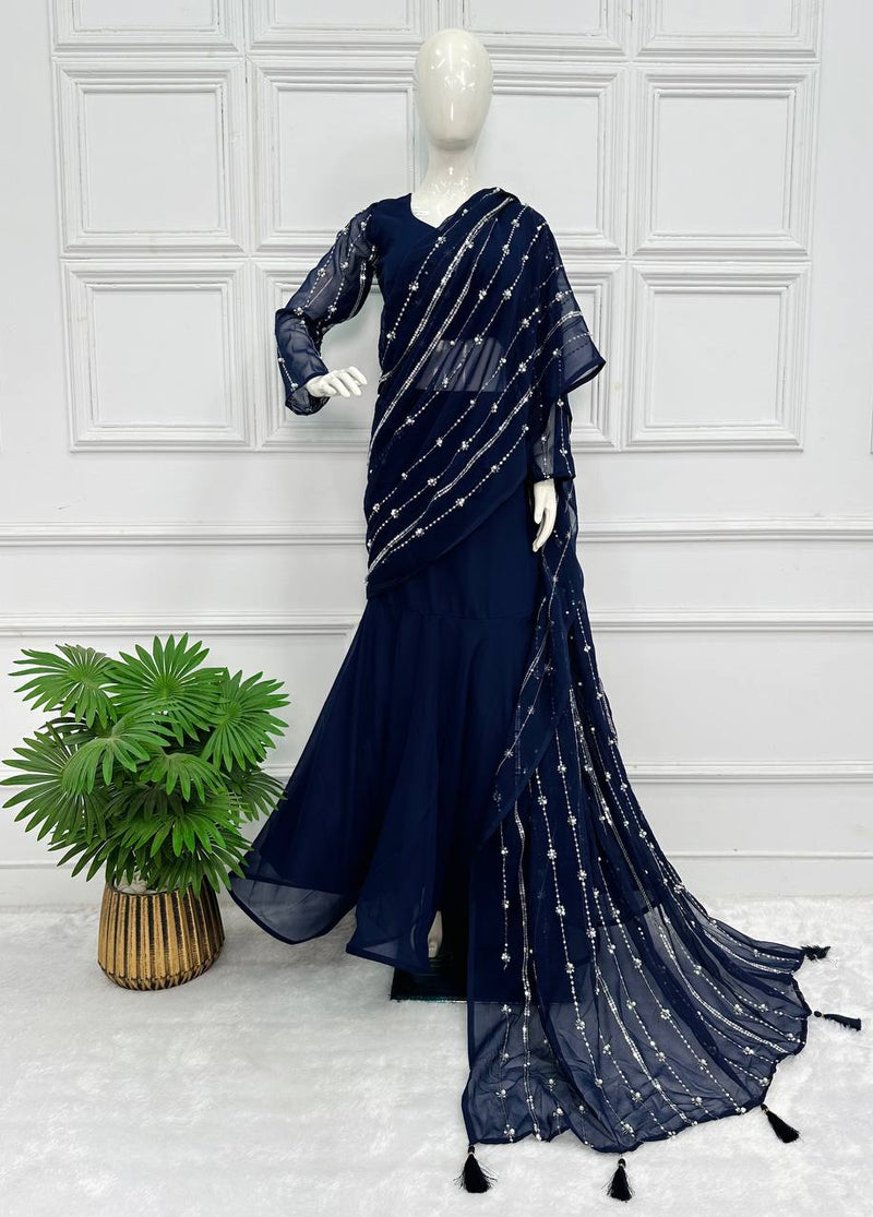 Lehenga-saree With Embroidered Dupatta & Full Flair Lehenga
