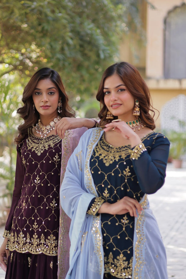 Premium Designer Readymade Kurti-plazoo-dupatta Collections