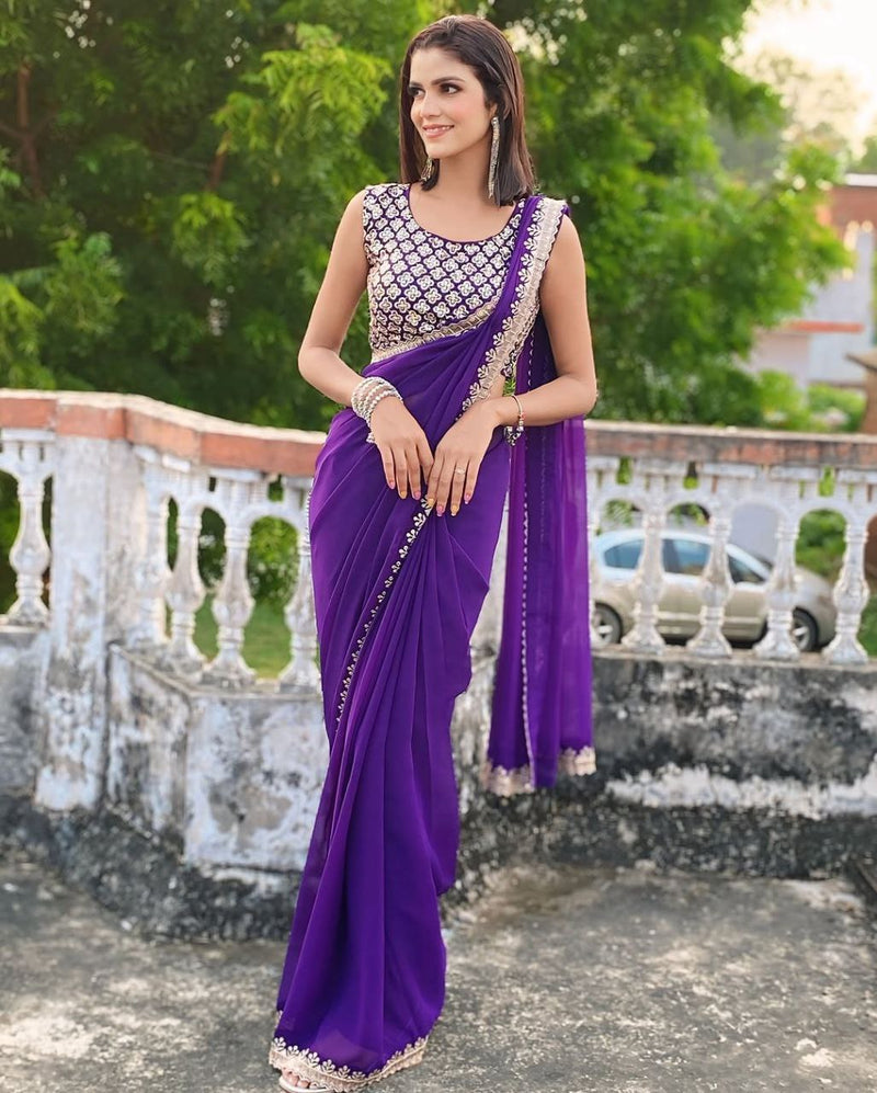 Rich Purple Super Trendy Fancy Design With Embroidery Blouse