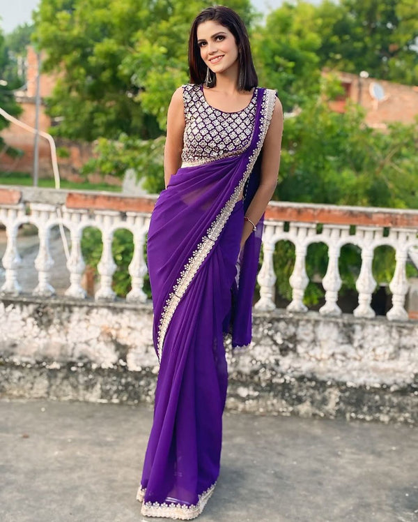 Rich Purple Super Trendy Fancy Design With Embroidery Blouse