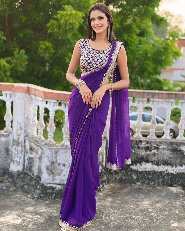 Rich Purple Super Trendy Fancy Design With Embroidery Blouse