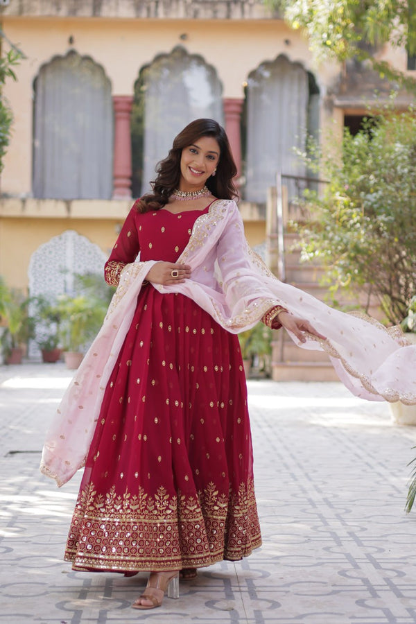 Purplish Red Premium Designer Readymade Gown Collections.