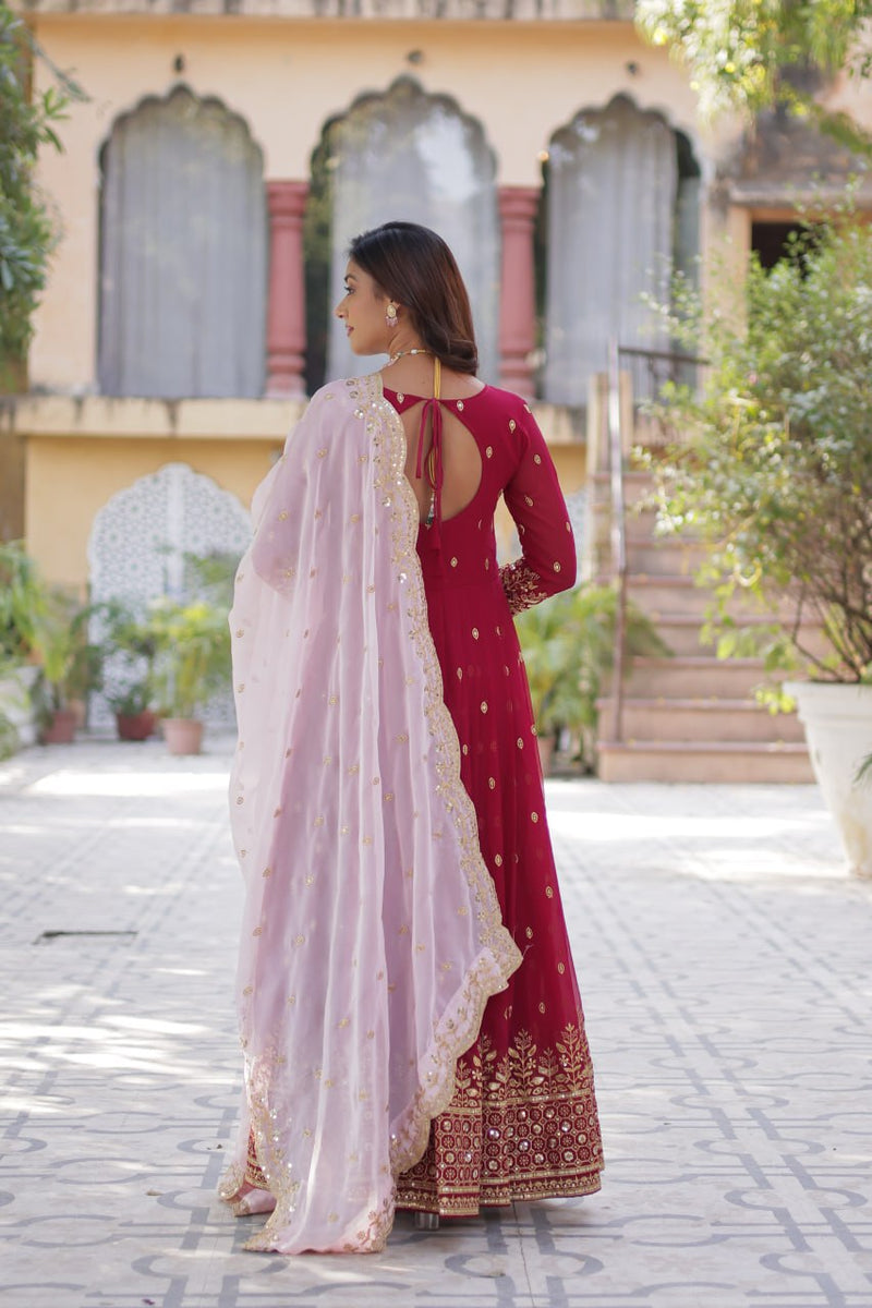 Purplish Red Premium Designer Readymade Gown Collections.