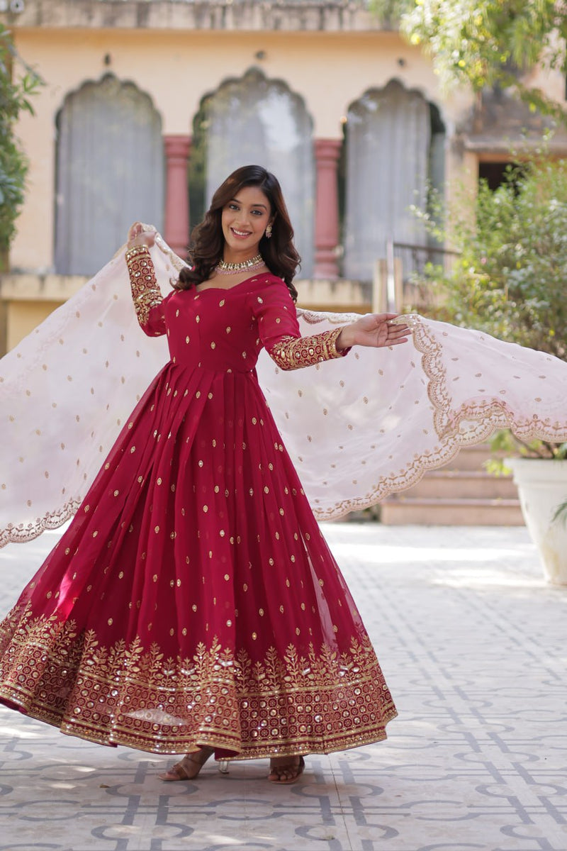 Purplish Red Premium Designer Readymade Gown Collections.
