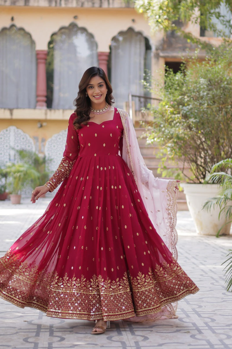 Purplish Red Premium Designer Readymade Gown Collections.