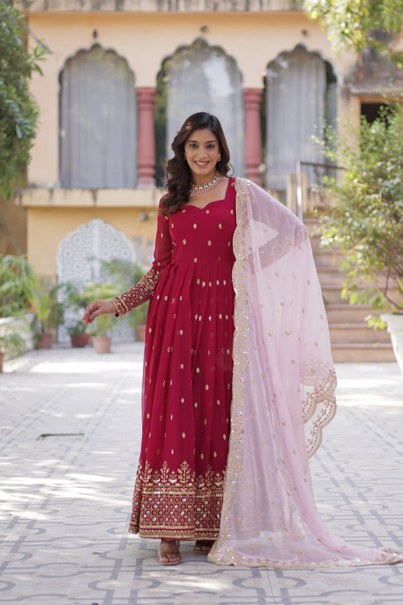 Purplish Red Premium Designer Readymade Gown Collections.