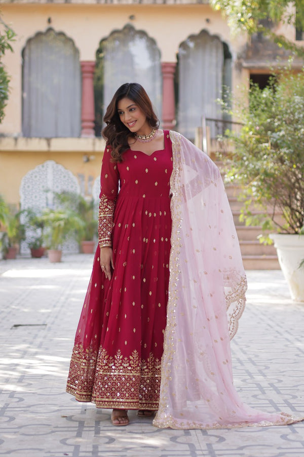 Purplish Red Premium Designer Readymade Gown Collections.