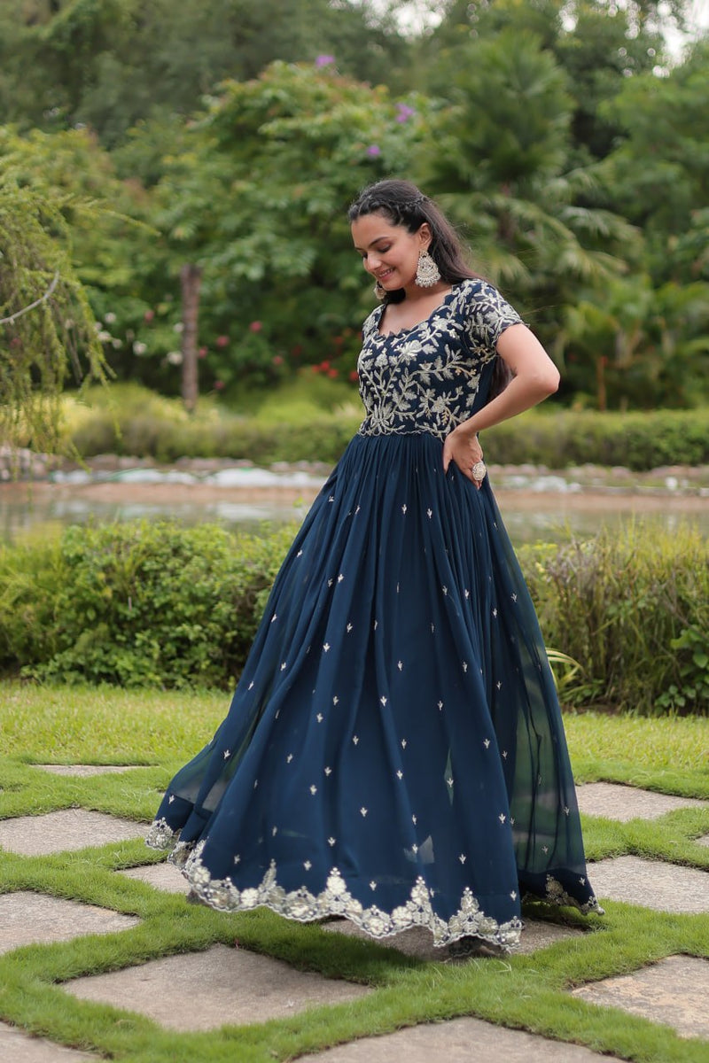 Trending Readymade Designer Navy Blue Gown Collections