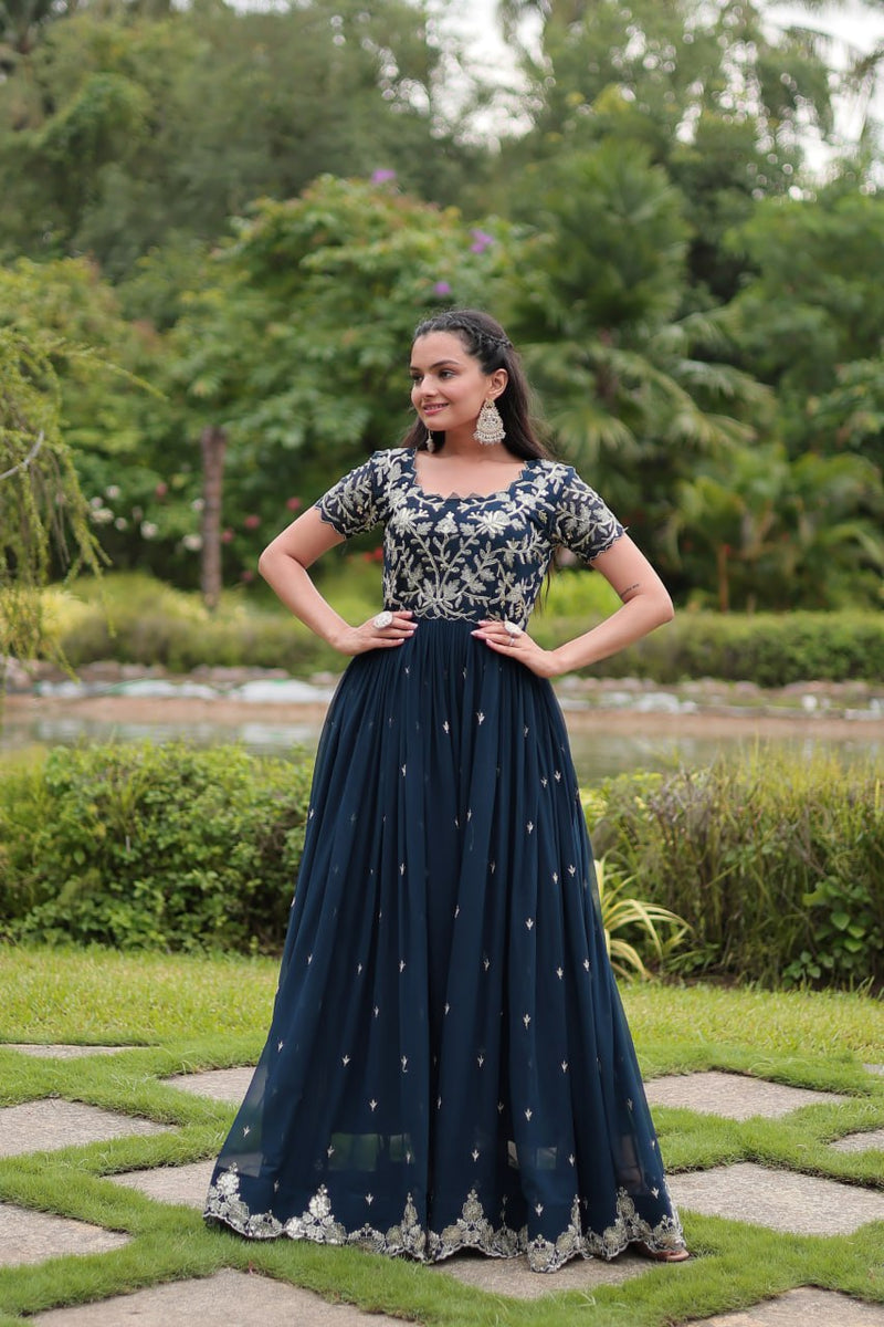 Trending Readymade Designer Navy Blue Gown Collections