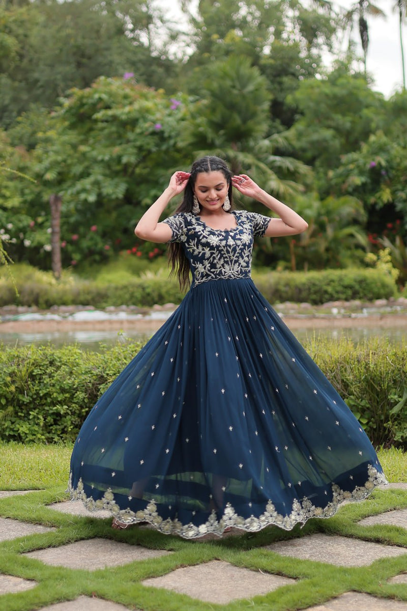 Trending Readymade Designer Navy Blue Gown Collections