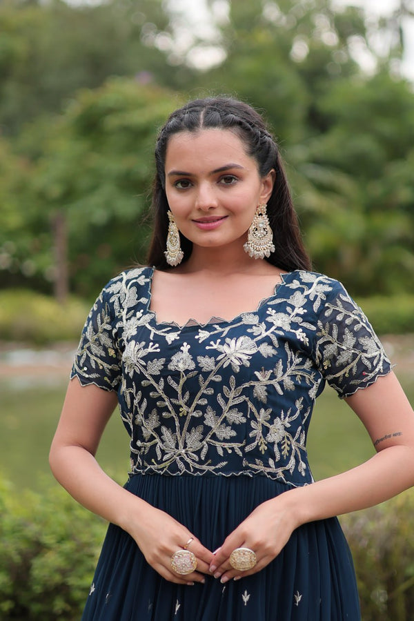 Trending Readymade Designer Navy Blue Gown Collections