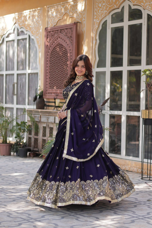 Navy Blue Rangoli Silk With Heavy Sequins Work Lehenga Choli