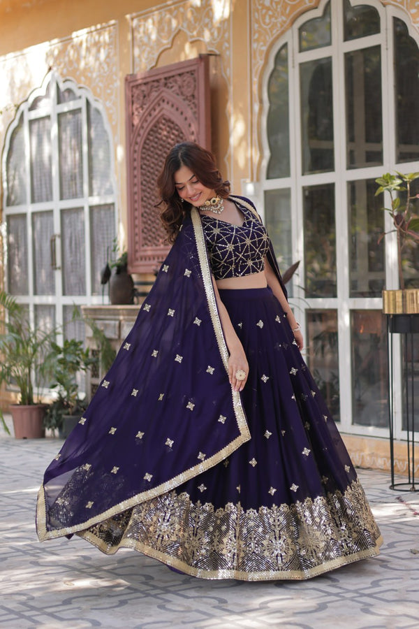 Navy Blue Rangoli Silk With Heavy Sequins Work Lehenga Choli