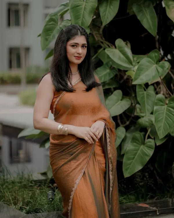 Silk Golden handwork lace with simmri Tissue Golden saree