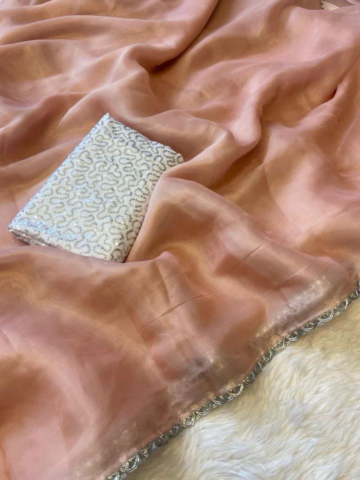 Premium Jimichu Fabric Saree with Gota Patti Lace and Sequence Blouse