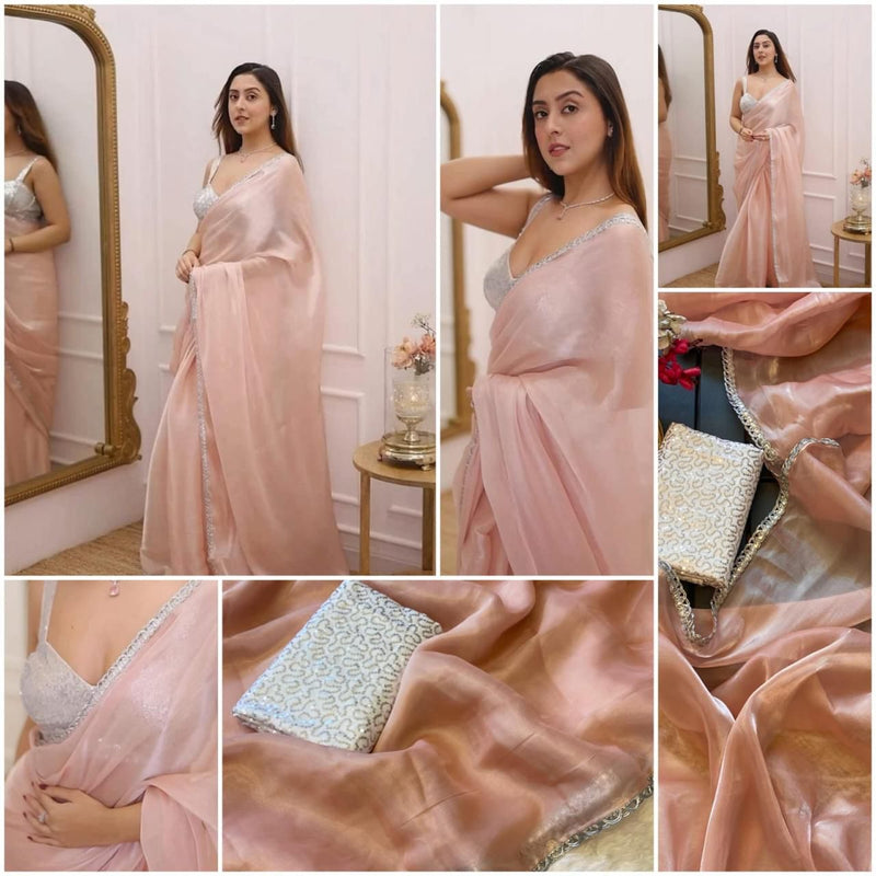 Premium Jimichu Fabric Saree with Gota Patti Lace and Sequence Blouse