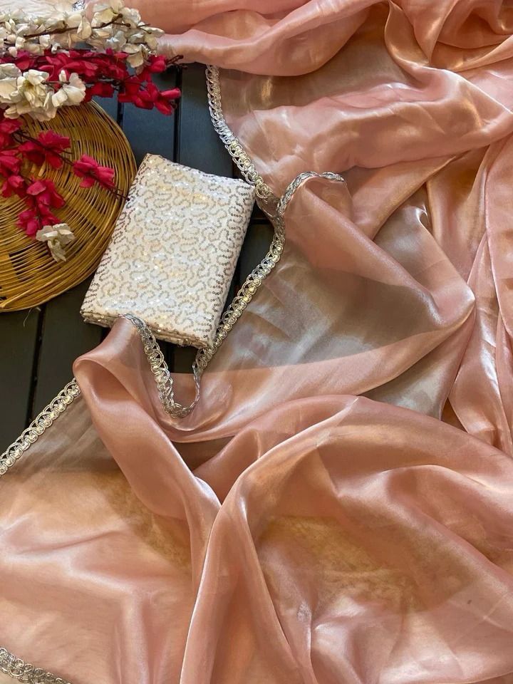 Premium Jimichu Fabric Saree with Gota Patti Lace and Sequence Blouse