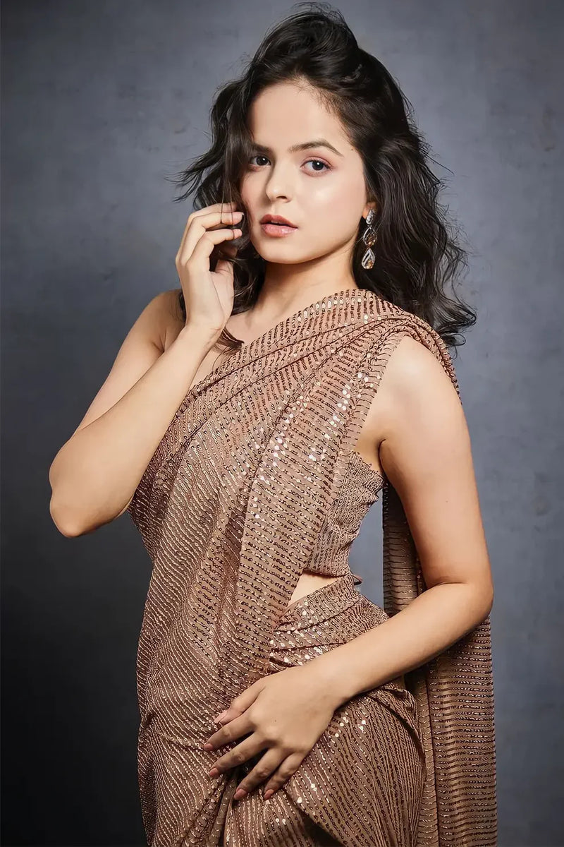 Latest Brown Saree Inspired by Palak Sidhwani