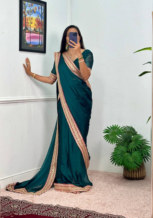 Rangoli Fabric Ready-to-Wear Pocket Saree with Fancy Pattern Blouse