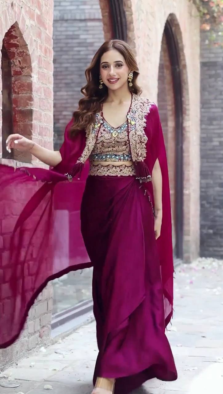 Trending Festival Special Designer Indo-Western Pattern with Stitched Shrug & Blouse