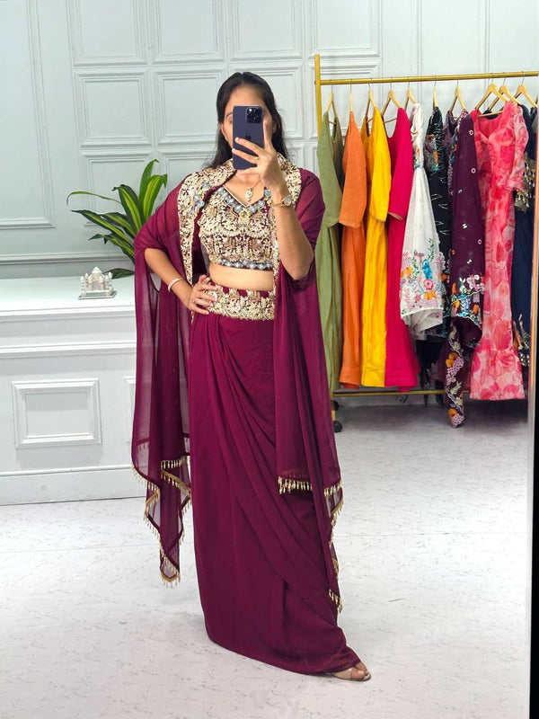 Trending Festival Special Designer Indo-Western Pattern with Stitched Shrug & Blouse