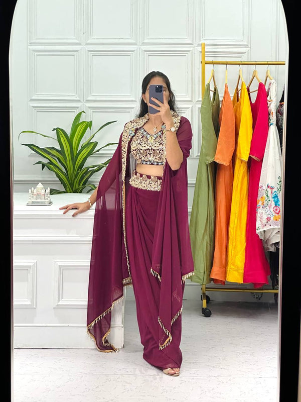 Trending Festival Special Designer Indo-Western Pattern with Stitched Shrug & Blouse