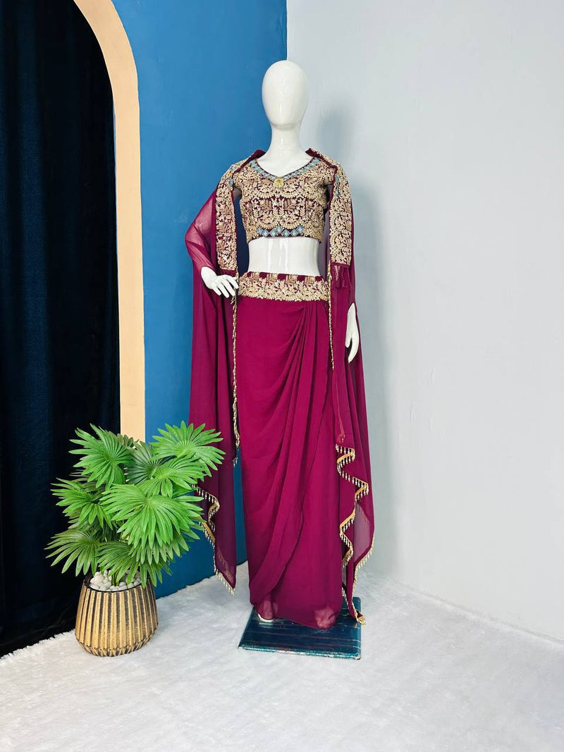 Trending Festival Special Designer Indo-Western Pattern with Stitched Shrug & Blouse
