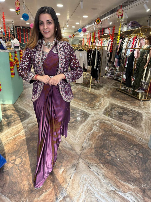 Ready-to-Wear Saree with Fully Embroidered Koti on Rangoli Fabric & Stitched Blouse