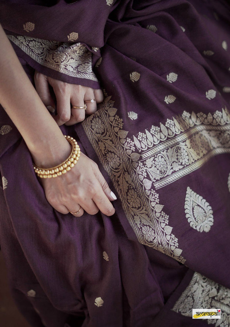 Rich Deep Brown Kasturi Fancy Saree