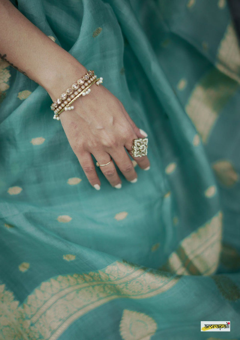 Pastel Blue Fancy Banarasi Silk Saree