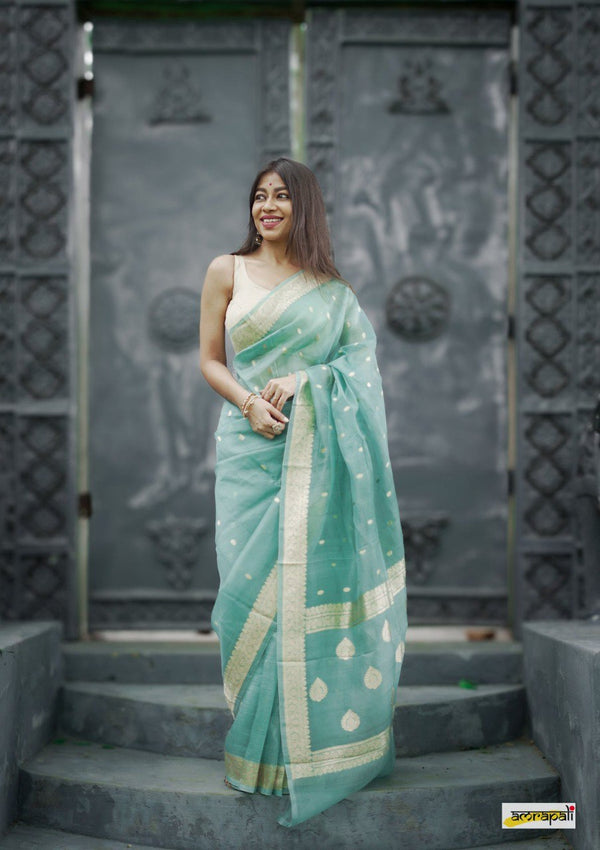 Pastel Blue Fancy Banarasi Silk Saree