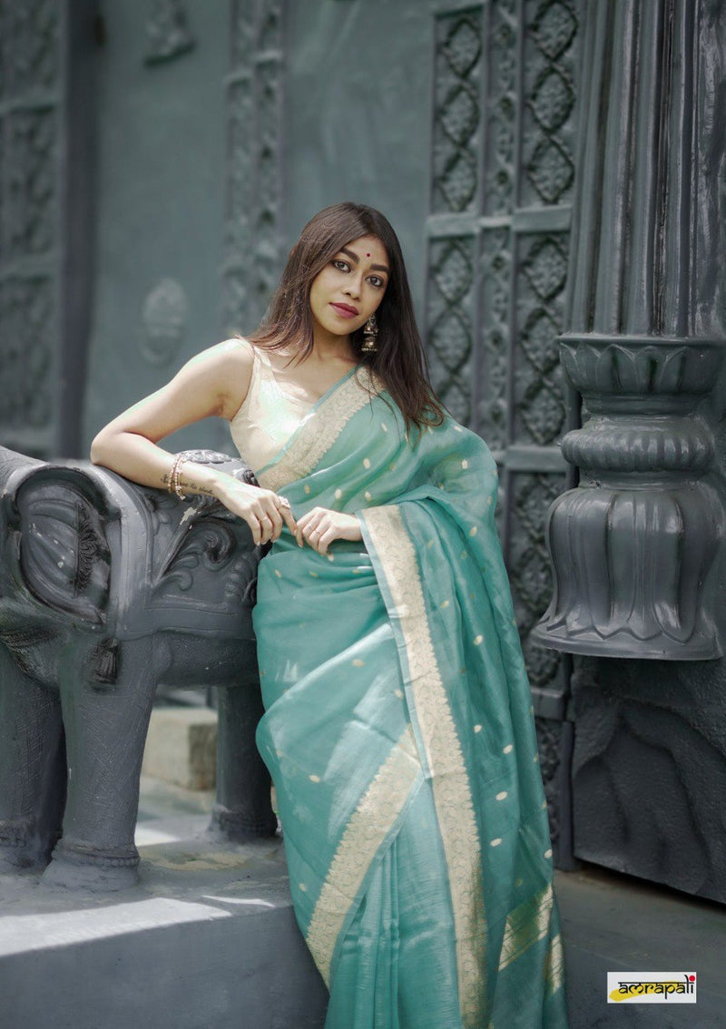 Pastel Blue Fancy Banarasi Silk Saree
