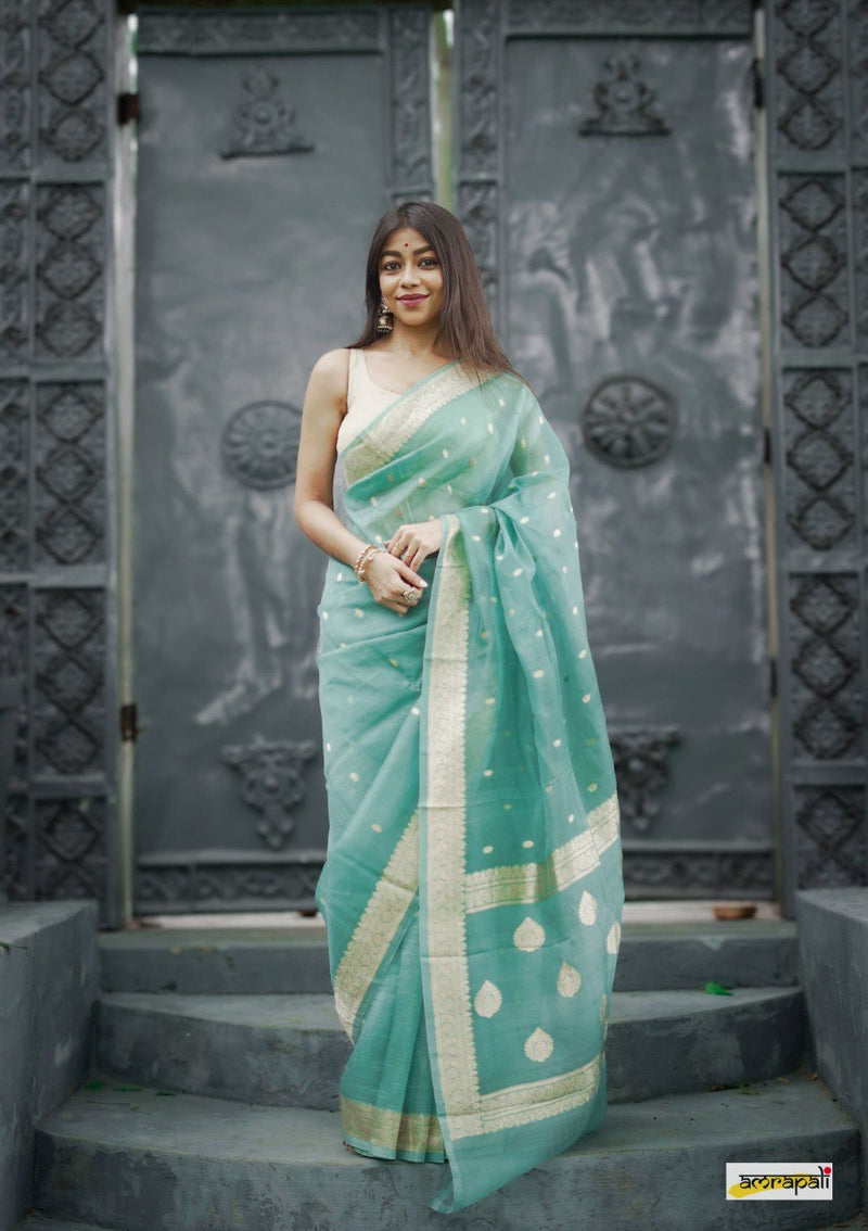 Pastel Blue Fancy Banarasi Silk Saree
