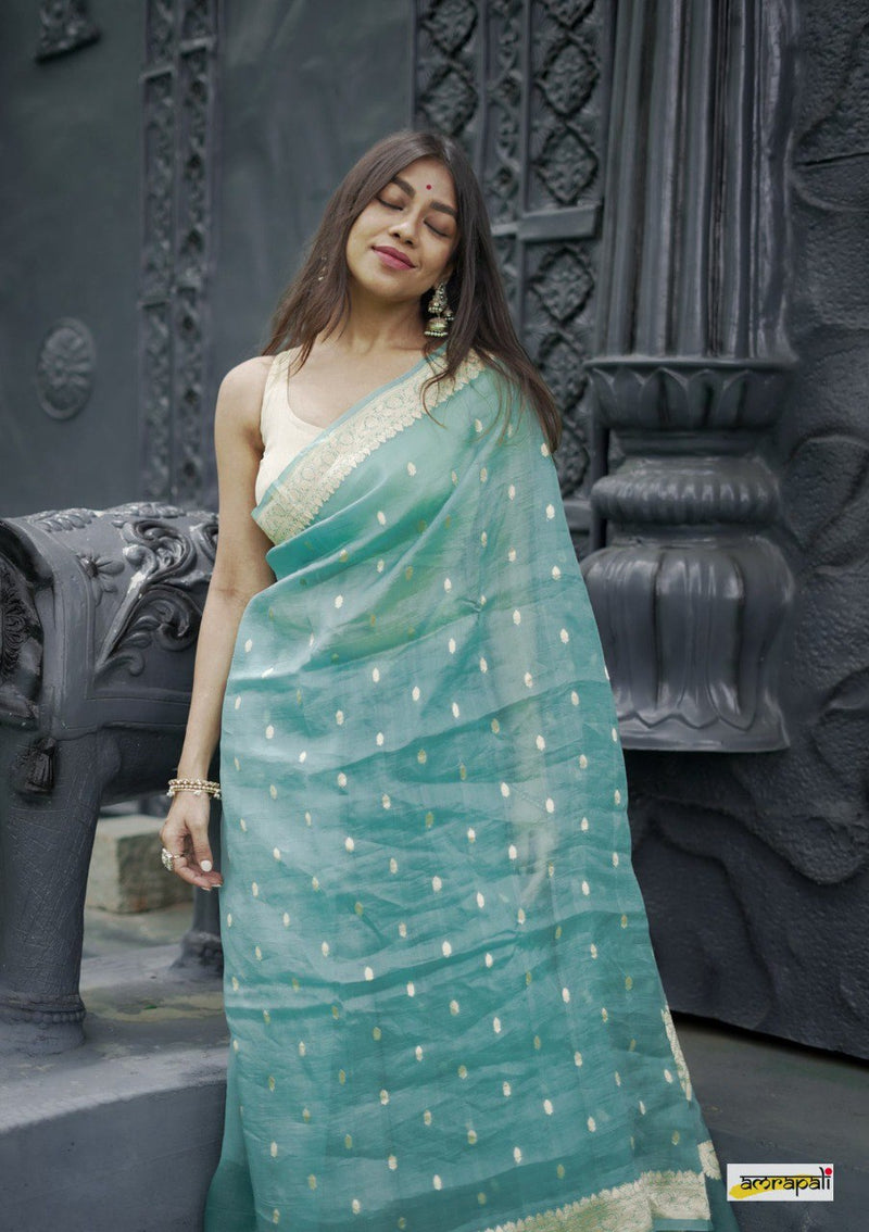 Pastel Blue Fancy Banarasi Silk Saree