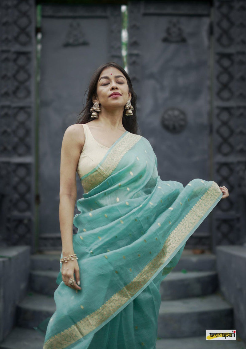 Pastel Blue Fancy Banarasi Silk Saree