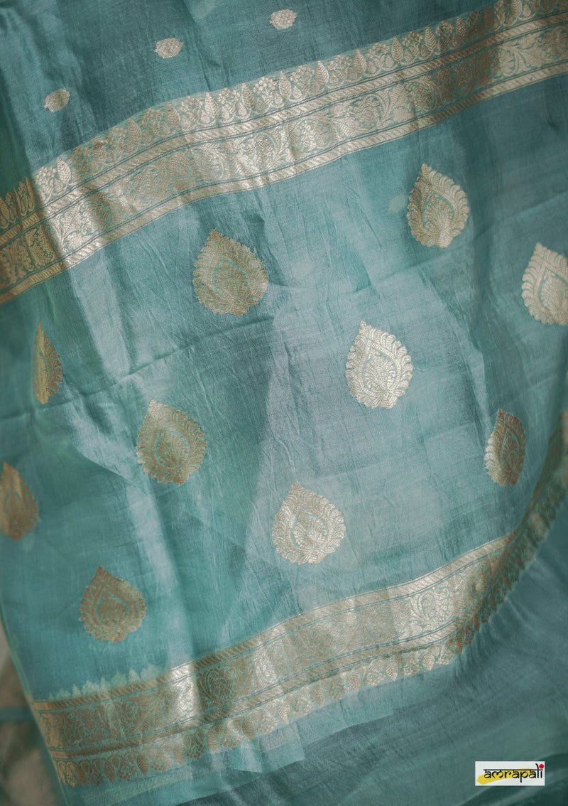 Pastel Blue Fancy Banarasi Silk Saree